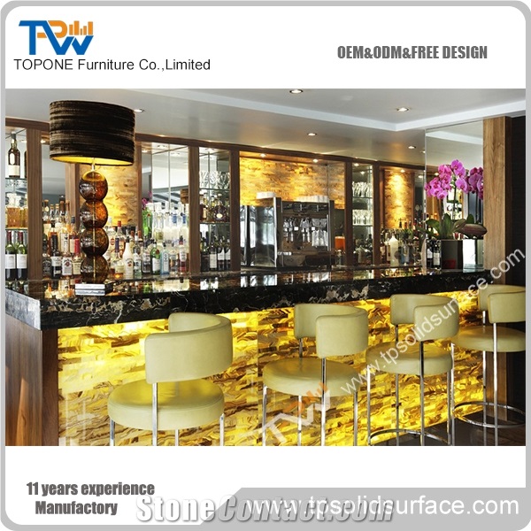 Chinese Factory Commercial Bar Furniture Rgb Remote Contral White Solid Surface High Bar Cocktail Table Illuminated Led Bar Counter
