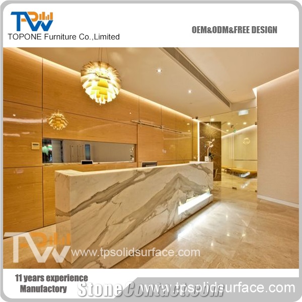 Chinese Factory Interior Furnitrue Artificial White Marble Reception Desk for Office Furniture