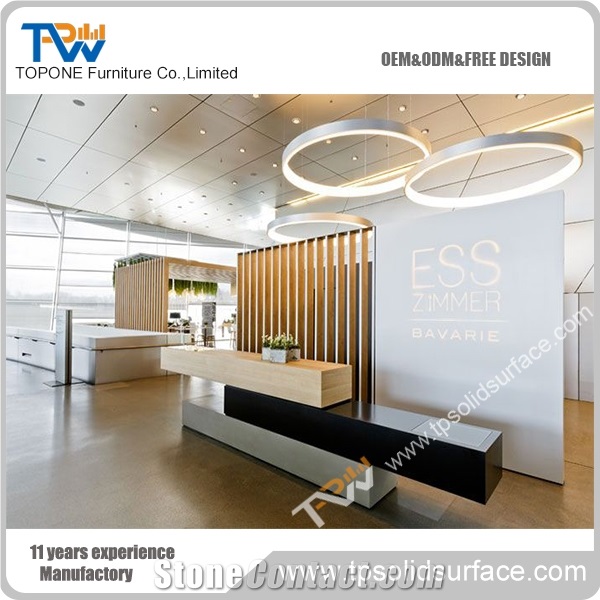Chinese Factory Manufacturer Stairs Design Solid Surface Office Reception Desk, Reception Desk for Office Furniture, Artificial Marble Stone Work Top Reception Desk