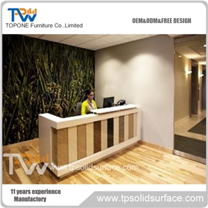 Chinese Factory Solid Surface Office Furniture Curved Reception Desk , Artificial Marble Stone Reception Desk for Office Furniture