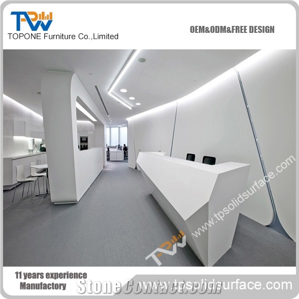 Chinese Manufacture Office Diamond Design Solid Surface Reception Desk with Good Material and Design for Office Furniture