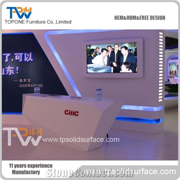 Chinese Manufacture Office Diamond Design Solid Surface Reception Desk with Good Material and Design for Office Furniture