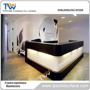 Cnc Carving Pattern L-Shaped Solid Surface Stone Clinic Counter