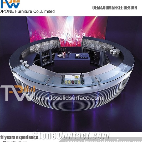 Coffee Shop Bar Table and Chair Interactive Standing Led Bar Counter with Stone Desk Top
