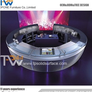 Coffee Shop Bar Table and Chair Interactive Standing Led Bar Counter with Stone Desk Top