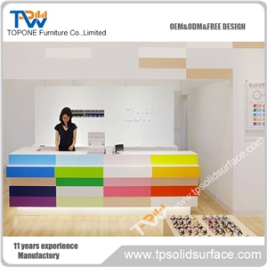 Colorful Modern Design Reception Desk with Solid Surface Material Table Top Design for Office Furniture