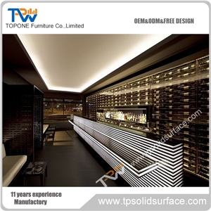Commercial L Shape Design Wine Bar Counters with Black Color Artificial Marble Stone Desk Tops Design, Artificial Marble Stone Restaurant Counter with Corian Acrylic Black Table Tops Design