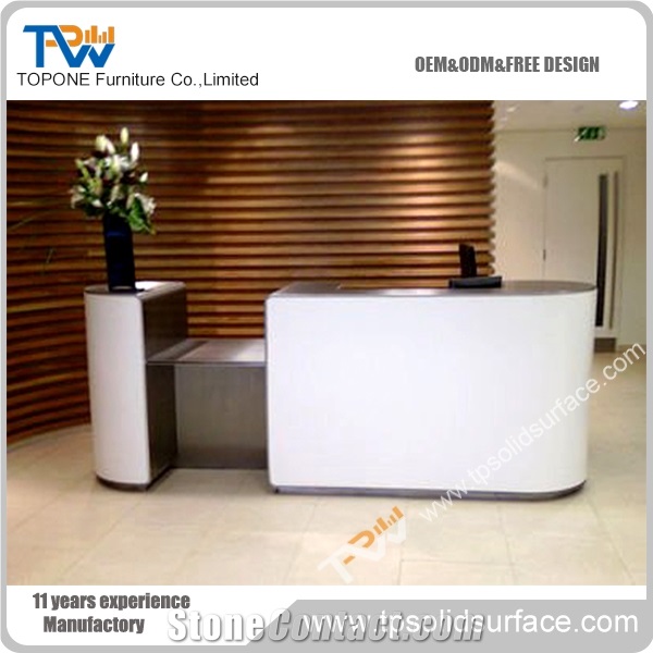 Convex Front Face Design Solid Surface/Artificial Marble Office Desk for 3 Person