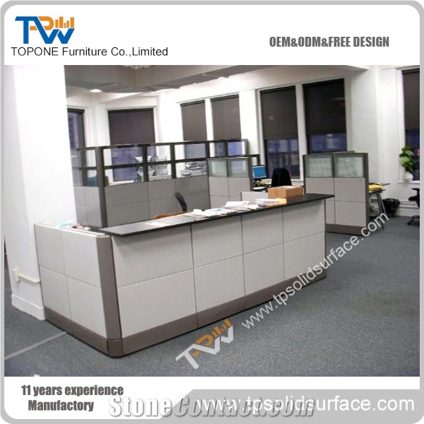 Convex Front Face Design Solid Surface/Artificial Marble Office Desk for 3 Person