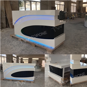 Corian Acrylic Solid Surface Hotel Front Reception Desk Table Tops Design, Hotel Led Light Reception Counter with Artificial Marble Stone Work Tops Design for Sale Chinese Facotry Price