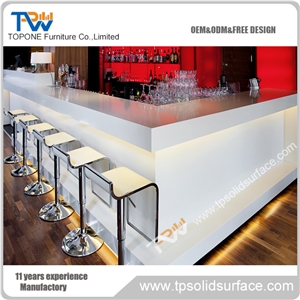 Corian Solid Surface Glacier White Marble Stone L Shape Bar Counter for Restaurant, White Marble Stone Bar Counter for Hotel