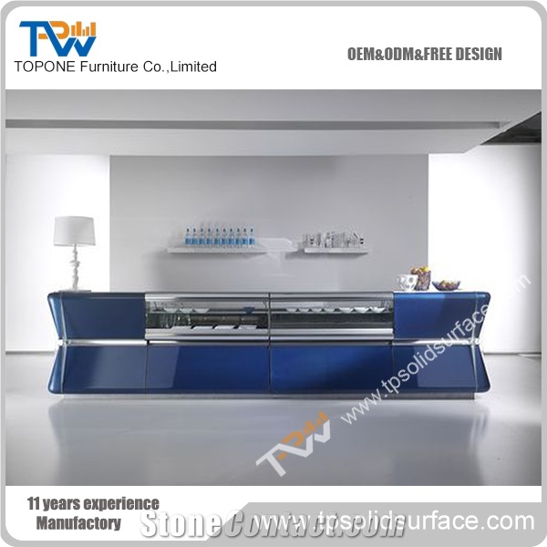 Corian Solid Surface L Shape Table Tops with Showcase for Restaurant, L Shape Showcase Display Bar Counter