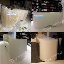Curved Design High Gloss Corian Acrylic Solid Surface Reception Desk Tops Design for Salon Furniture, Reception Counter with White Artificial Marble Stone Work Tops Design for Sale with Chinese Facotr