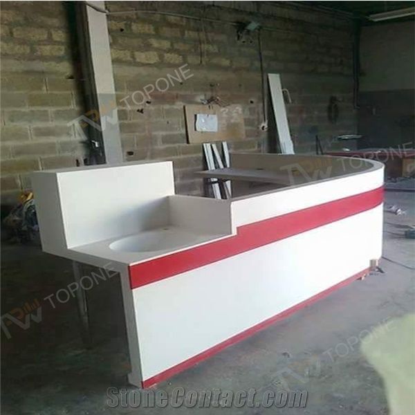 Curved Design White And Red Color Solid Surface Bar Counter Tops