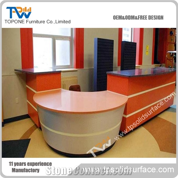 Curved Embowed Shape Solid Surface/Man-Made Stone Solid Surface White Receptionist Desk