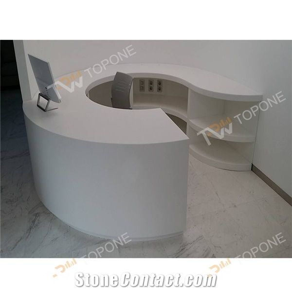 Curved Small Artificial Marble Stone Reception Desk Tops for Salon Furniture, Factory Supply Corian Acrylic Solid Surface Reception Counter Tops,Manmade Stone Durable Reception Desk Worktops for Sale