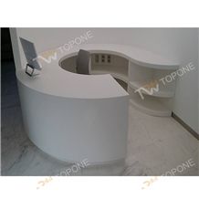Curved Small Artificial Marble Stone Reception Desk Tops for Salon Furniture, Factory Supply Corian Acrylic Solid Surface Reception Counter Tops,Manmade Stone Durable Reception Desk Worktops for Sale