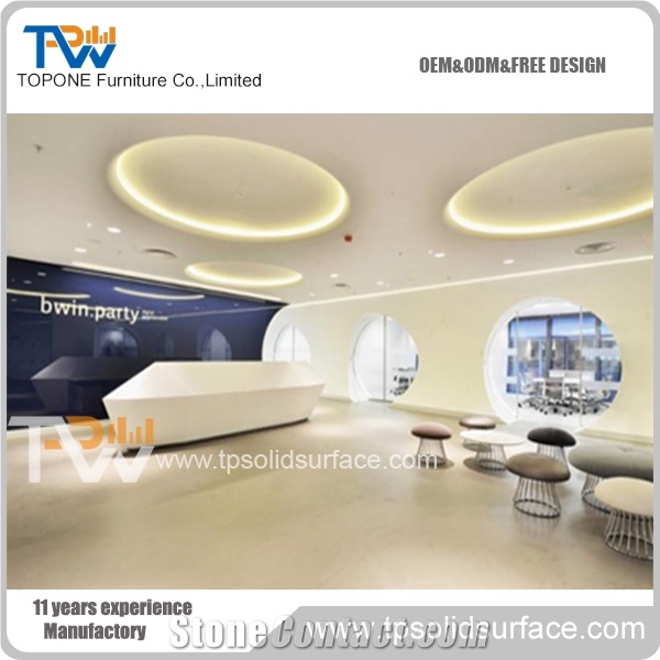 Custom Design White Marble Stone Front Reception Tables for Sale, Front Reception Desk with Solid Surface Material