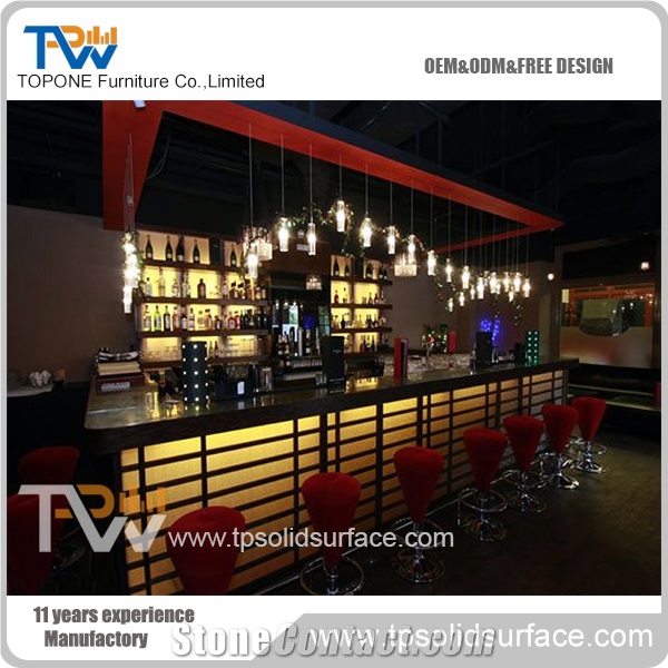 Customized Solid Surface Stone Led Light Bar Furniture Work Tops, Solid Surface Bar Table Tops Design