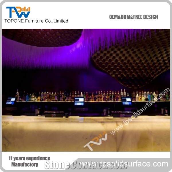 Customized Solid Surface Stone Led Light Bar Furniture Work Tops, Solid Surface Bar Table Tops Design