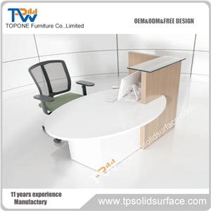 Elegant Top Glass L-Shape Solid Surface/Artificial Marble Wholesale Reception Desk