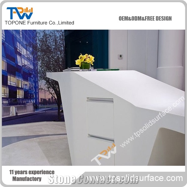 Exclusive Blue Lighting Decorated Solid Surface/Man-Made Stone Hotel Front Desk