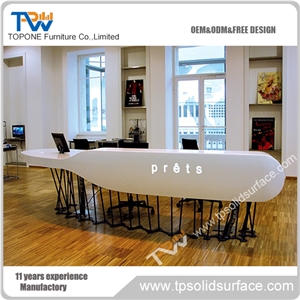 Factory Price White Corian Solid Surface Piano Design Reception Desk for Salon, Custom Design Artificial Marble Stone Reception Desk