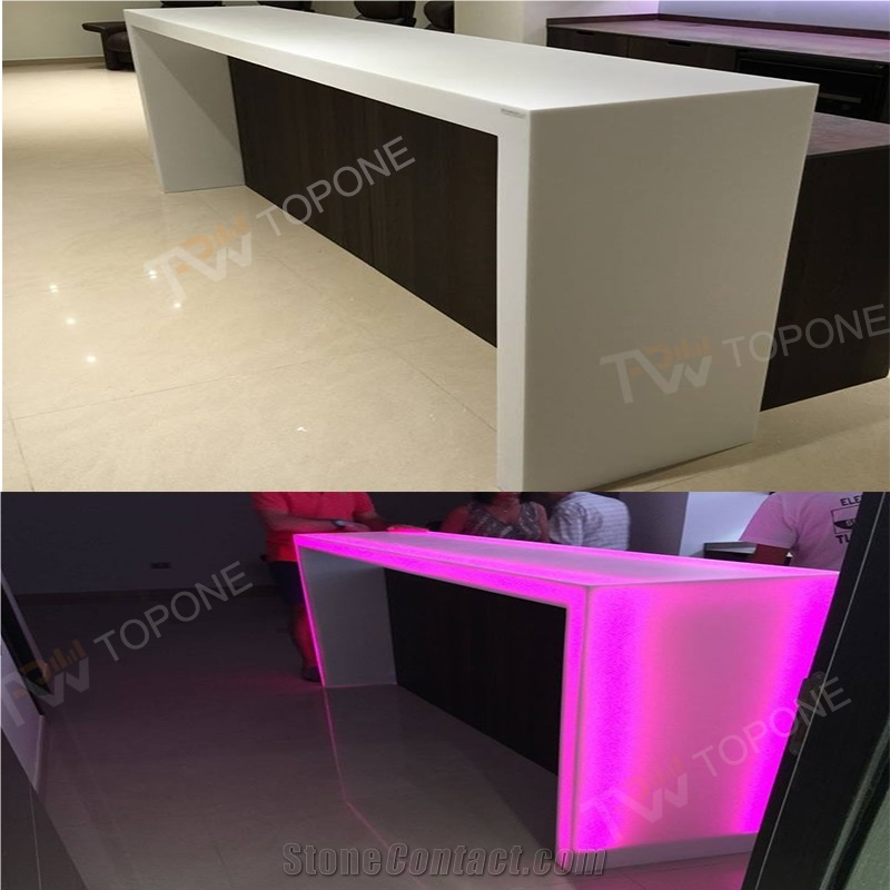 Factory Supply and Factory Price Solid Surface Bar Counter with Led Light Table Tops Design for Bar Furniture, Illuminated Cheap Price Stone Desk Top Design Bar Counter for Sale