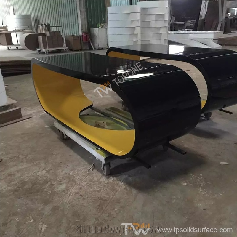 Factory Supply Black Color Wood Lacquer Surface Oval Shape Office Tables Furniture, Custom Design Furniture Manmade Stone Office for Executive Tables