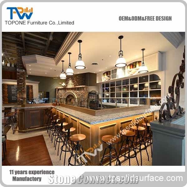 Factory Supply L Shape Wooden Bar Counter With Artificial Marble