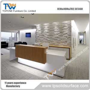Factory Supply Solid Surface Modern White Color Salon Reception Desks, Reception Counter with Artificial Marble Stone Desk Top &Work Tops