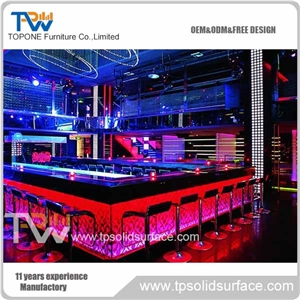 Factory Supply U Shape Corian Solid Surface Bench Tops Bar Counter with Rgb Led Light Illuminated Commercial Bar Counter for Bar Furniture