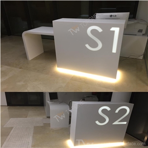 Factory Supply White Marble Stone Solid Surface Acrylic Reception Desk, Artificial Marble Stone Reception Counter with Manmade Stone Desk Top with Chinese Factory Price