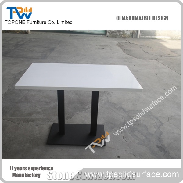 Four Seats White Marble Stone Tables Top, Cast Iron Steel Table Legs Dinner Tables for Sale