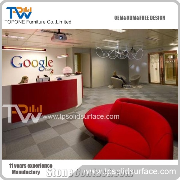 Hot Selling Curved Shape Reception Desk / Manmade Stone Reception Counter Tabletops / Quartz Stone Receptiont Table Tops for Office