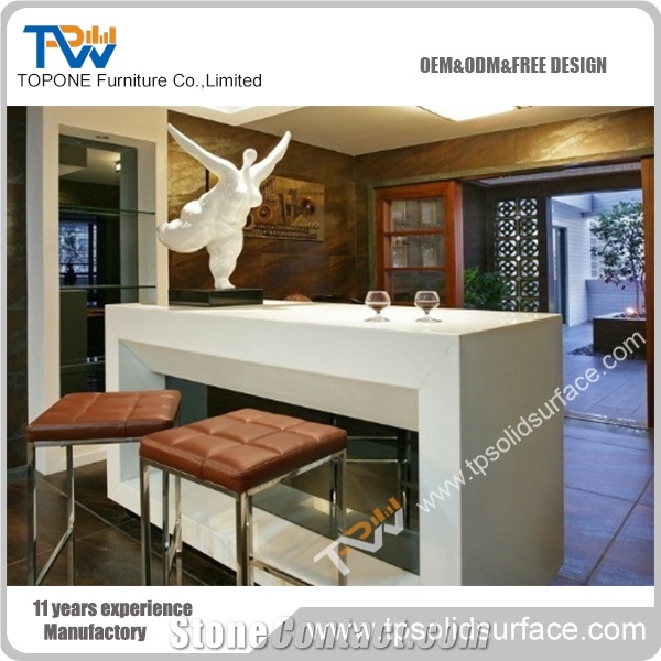 Interior Artificial Marble Stone Furniture ,Corian Acrylic Solid Surface White Color Straight Bar Counter with Special Table Tops Design for Home