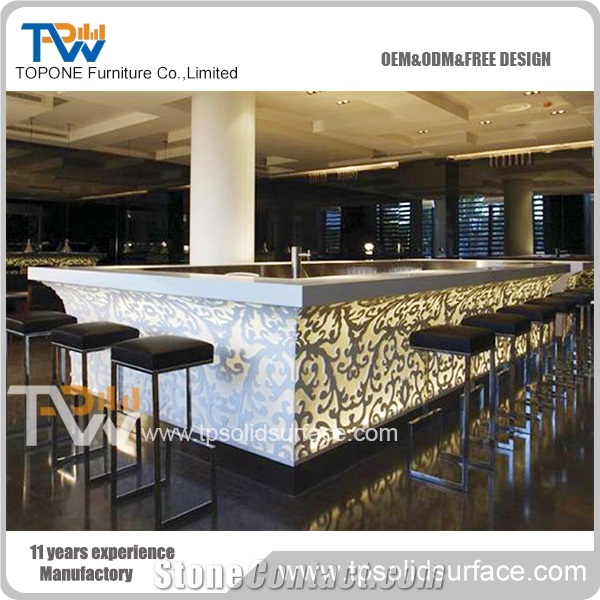 L Shape Acrylic Artificial Marble Stone Juice Bar Counter Tops for Sale