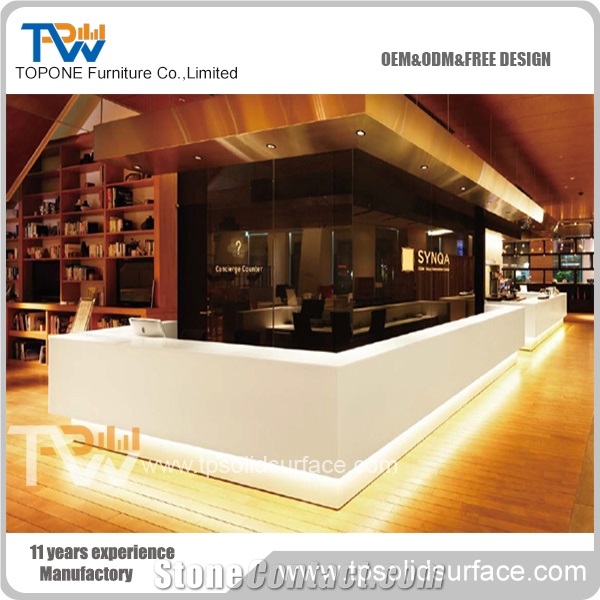 L Shape Oem or Odm Corian Solid Surface Reception Counter Design, Artificial Marble Stone Office Reception Desk Design for Sale