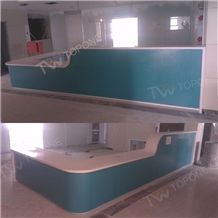 L Shape Shopping Mall Bar Counters with Artificial Marble Stone Table Tops Design, Quartz Table Tops Bar Counter for Shopping Mall, Corian Acrylic Solid Surface Bar Desk Top with Chinese Factory Price