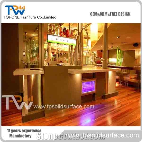 Led Design Mini Hotel Disco Bar Counter Furniture with Manmade Stone Tabletops Factory Supply