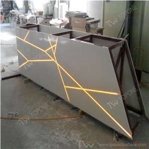 Led Light Strips with Steel Construction Inside Reception Desk, Artifcial Marble Good Stone Price Solid Surface Reception Counter Table Tops