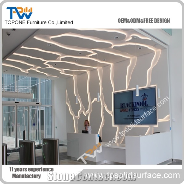 Led Lighting Decorated Z-Shaped Design Solid Surface/Man-Made Stone Service Counter Furniture
