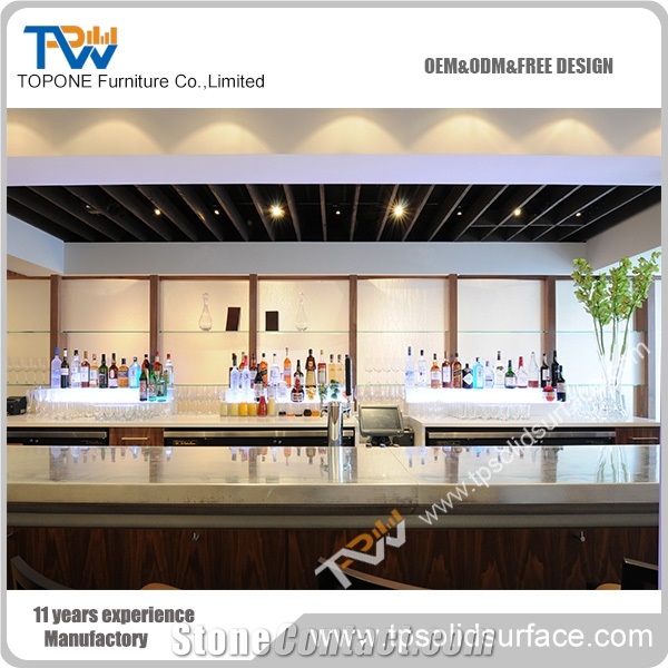 Long Straight Solid Surface Popular Bar Counter with Stools