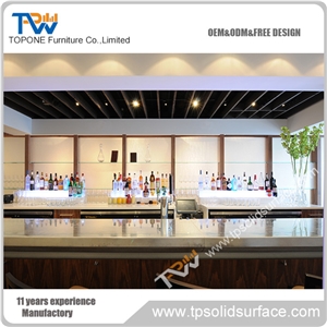 Long Straight Solid Surface Popular Bar Counter with Stools