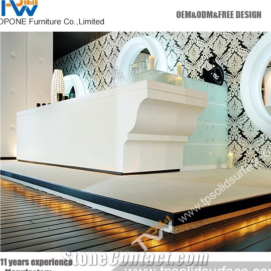 Lurury Led Lighting Decorated Solid Surface/Man-Made Stone Solid Surface Salon Reception Table