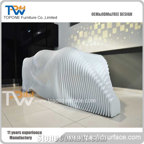 Luxury Design Artificial Stone Pure White Reception Counter , Solid Surface Reception Desk Special Table Tops Design