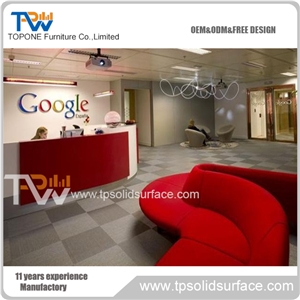 Luxury Design Artificial Stone Pure White Reception Counter , Solid Surface Reception Desk Special Table Tops Design