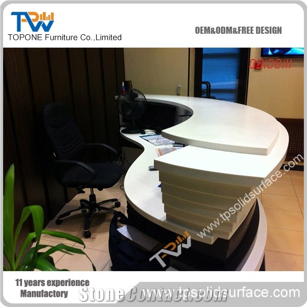 Luxury Square Shape Solid Surface/Artificial Marble Red Reception Desk