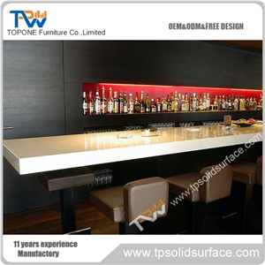 Modern Elegant Solid Surface Top Artificial Marble Stone Bar Counter,Glossy White Bar Counter Design