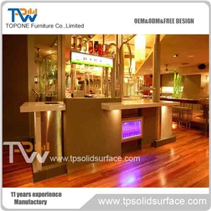 Modern Elegant Solid Surface Top Artificial Marble Stone Bar Counter,Glossy white high table solid surface led bar counter